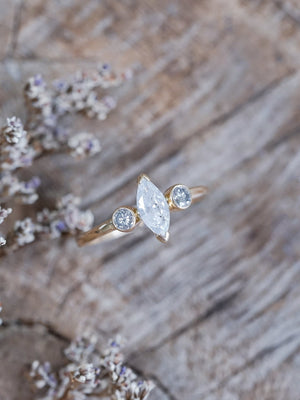 Marquise Salt and Pepper Diamond Ring in Ethical Gold - Gardens of the Sun | Ethical Jewelry