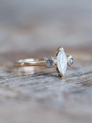Marquise Salt and Pepper Diamond Ring in Ethical Gold - Gardens of the Sun | Ethical Jewelry