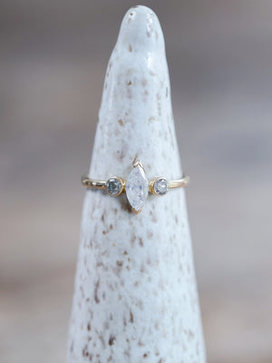 Marquise Salt and Pepper Diamond Ring in Ethical Gold - Gardens of the Sun | Ethical Jewelry