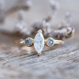 Marquise Salt and Pepper Diamond Ring in Ethical Gold - Gardens of the Sun | Ethical Jewelry