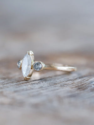 Marquise Salt and Pepper Diamond Ring in Ethical Gold - Gardens of the Sun | Ethical Jewelry