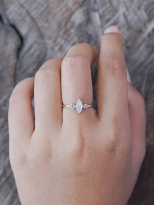 Marquise Salt and Pepper Diamond Ring in Ethical Gold - Gardens of the Sun | Ethical Jewelry
