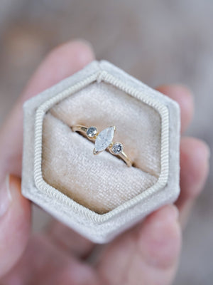 Marquise Salt and Pepper Diamond Ring in Ethical Gold - Gardens of the Sun | Ethical Jewelry