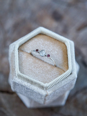 Milky Diamond and Garnet Ring - Gardens of the Sun | Ethical Jewelry