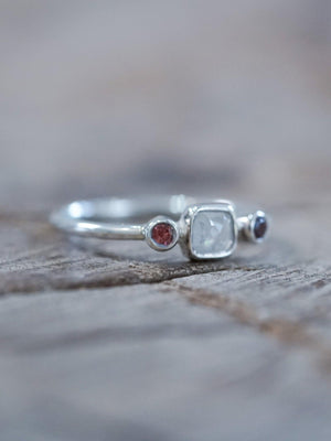 Milky Diamond and Garnet Ring - Gardens of the Sun | Ethical Jewelry