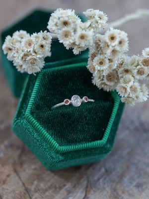 Milky Diamond and Garnet Ring - Gardens of the Sun | Ethical Jewelry