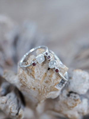 Milky Diamond and Garnet Ring - Gardens of the Sun | Ethical Jewelry
