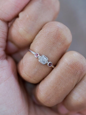 Milky Diamond and Garnet Ring - Gardens of the Sun | Ethical Jewelry