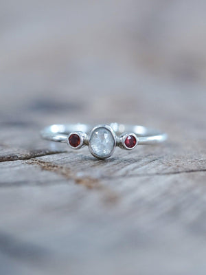 Milky Diamond and Garnet Ring - Gardens of the Sun | Ethical Jewelry