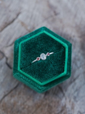Milky Diamond and Garnet Ring - Gardens of the Sun | Ethical Jewelry