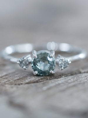 Mint Sapphire and Diamond Ring in Eco White Gold - Gardens of the Sun | Ethical Jewelry