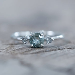 Mint Sapphire and Diamond Ring in Eco White Gold - Gardens of the Sun | Ethical Jewelry