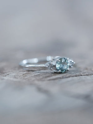 Mint Sapphire and Diamond Ring in Eco White Gold - Gardens of the Sun | Ethical Jewelry