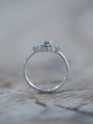 Mint Sapphire and Diamond Ring in Eco White Gold - Gardens of the Sun | Ethical Jewelry
