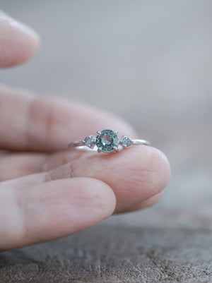 Mint Sapphire and Diamond Ring in Eco White Gold - Gardens of the Sun | Ethical Jewelry