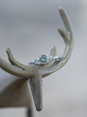Mint Sapphire and Diamond Ring in Eco White Gold - Gardens of the Sun | Ethical Jewelry
