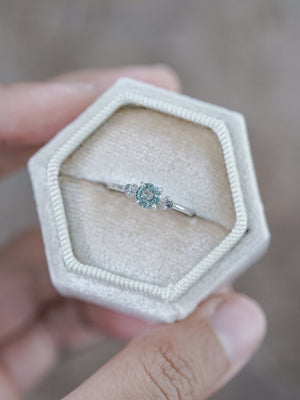 Mint Sapphire and Diamond Ring in Eco White Gold - Gardens of the Sun | Ethical Jewelry