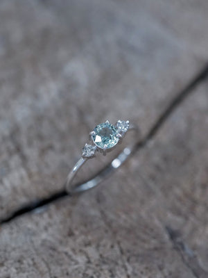 Mint Sapphire and Diamond Ring in Eco White Gold - Gardens of the Sun | Ethical Jewelry