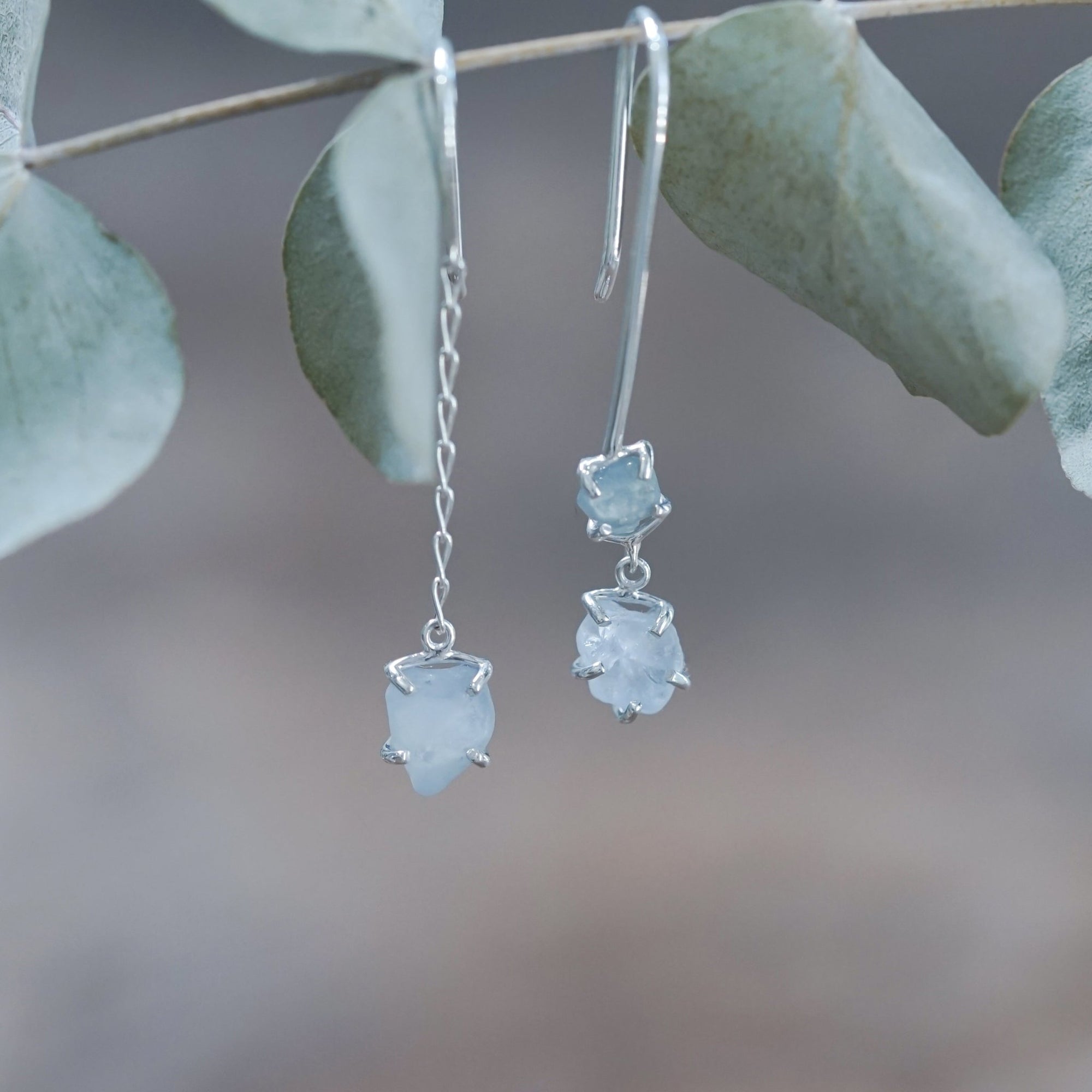 Mismatched Rough Sapphire Dangling Earrings - Gardens of the Sun | Ethical Jewelry