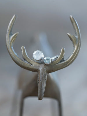 Moon and Back Moonstone and Aquamarine Ring - Gardens of the Sun | Ethical Jewelry