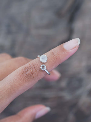 Moon and Back Moonstone and Aquamarine Ring - Gardens of the Sun | Ethical Jewelry