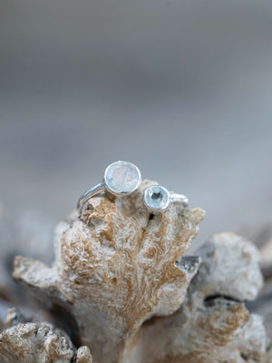 Moon and Back Moonstone and Aquamarine Ring - Gardens of the Sun | Ethical Jewelry