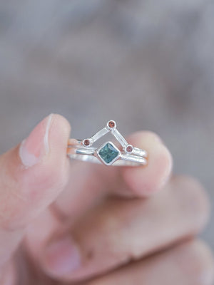 Nebula Sapphire and Garnet Ring Set - Gardens of the Sun | Ethical Jewelry