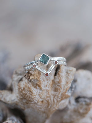 Nebula Sapphire and Garnet Ring Set - Gardens of the Sun | Ethical Jewelry