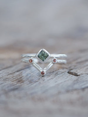 Nebula Sapphire and Garnet Ring Set - Gardens of the Sun | Ethical Jewelry