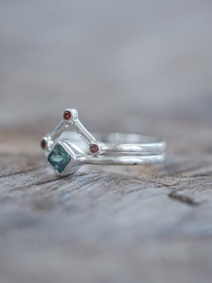 Nebula Sapphire and Garnet Ring Set - Gardens of the Sun | Ethical Jewelry