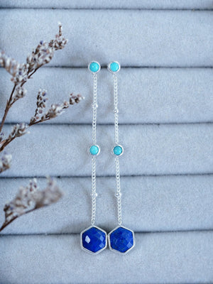 Night Constellation Nevada Turquoise and Lapis Lazuli Earrings - Gardens of the Sun | Ethical Jewelry