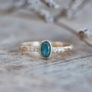 Oval Blue Diamond Ring in Ethical Gold - Gardens of the Sun | Ethical Jewelry