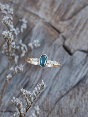 Oval Blue Diamond Ring in Ethical Gold - Gardens of the Sun | Ethical Jewelry