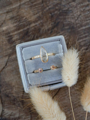 Pear Diamond and Spinel Ring Set in Eco Gold - Gardens of the Sun | Ethical Jewelry