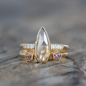 Pear Diamond and Spinel Ring Set in Eco Gold - Gardens of the Sun | Ethical Jewelry