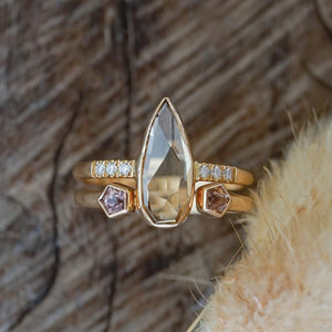 Pear Diamond and Spinel Ring Set in Eco Gold - Gardens of the Sun | Ethical Jewelry