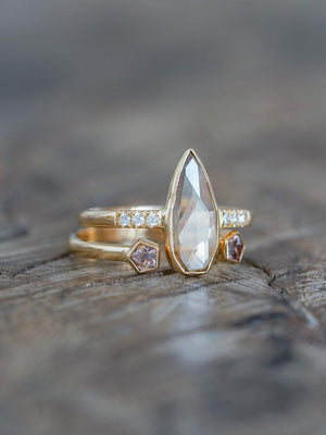 Pear Diamond and Spinel Ring Set in Eco Gold - Gardens of the Sun | Ethical Jewelry