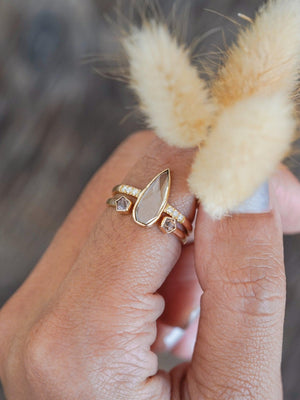 Pear Diamond and Spinel Ring Set in Eco Gold - Gardens of the Sun | Ethical Jewelry