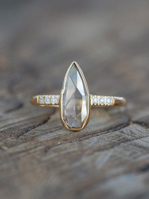 Pear Diamond and Spinel Ring Set in Eco Gold - Gardens of the Sun | Ethical Jewelry
