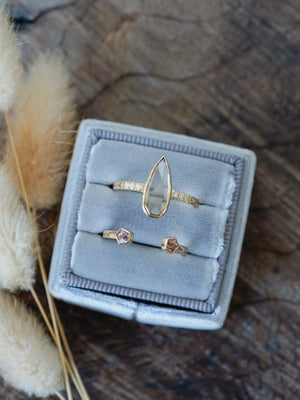 Pear Diamond and Spinel Ring Set in Eco Gold - Gardens of the Sun | Ethical Jewelry