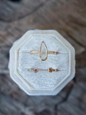 Pear Diamond and Spinel Ring Set in Eco Gold - Gardens of the Sun | Ethical Jewelry