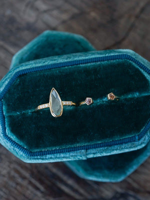 Pear Diamond and Spinel Ring Set in Eco Gold - Gardens of the Sun | Ethical Jewelry