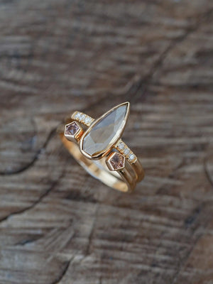 Pear Diamond and Spinel Ring Set in Eco Gold - Gardens of the Sun | Ethical Jewelry