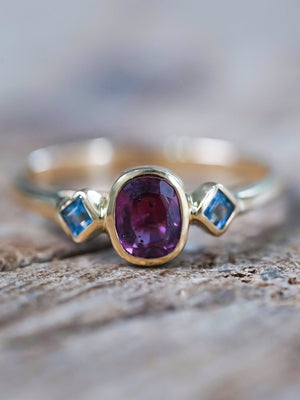 Pink and Blue Sapphire Ring in Ethical Gold - Gardens of the Sun | Ethical Jewelry
