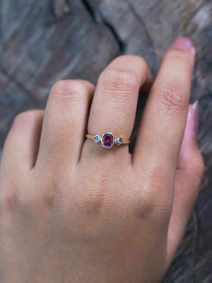 Pink and Blue Sapphire Ring in Ethical Gold - Gardens of the Sun | Ethical Jewelry