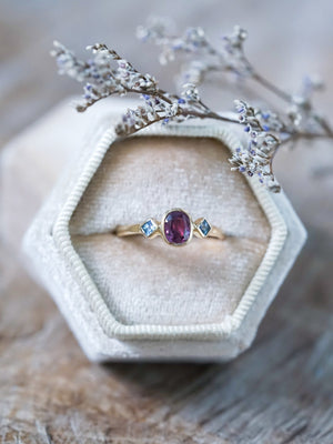 Pink and Blue Sapphire Ring in Ethical Gold - Gardens of the Sun | Ethical Jewelry