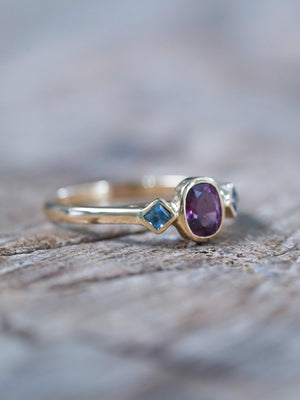Pink and Blue Sapphire Ring in Ethical Gold - Gardens of the Sun | Ethical Jewelry