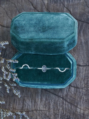 Rose Cut Oval Diamond Ring Set in Silver with Hexagon Bands - Gardens of the Sun | Ethical Jewelry