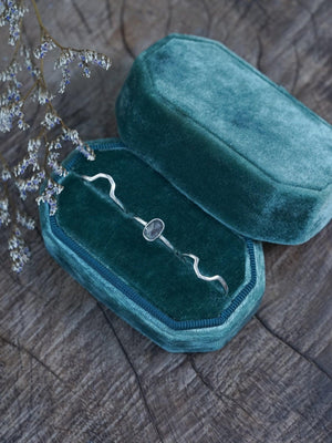 Rose Cut Oval Diamond Ring Set in Silver with Hexagon Bands - Gardens of the Sun | Ethical Jewelry