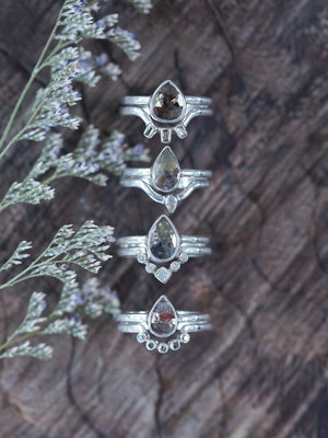 Rose Cut Pear Diamond Ring Set - Gardens of the Sun | Ethical Jewelry